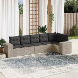 Salon de jardin 6 pcs avec coussins gris clair résine tressée 