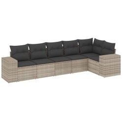 Salon de jardin 6 pcs avec coussins gris clair résine tressée 