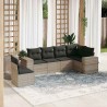 Salon de jardin 6 pcs avec coussins gris clair résine tressée 