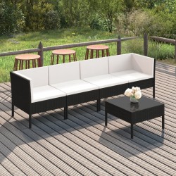 Salon de jardin 5 pcs avec coussins résine tressée noir 