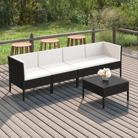 Salon de jardin 5 pcs avec coussins résine tressée noir 