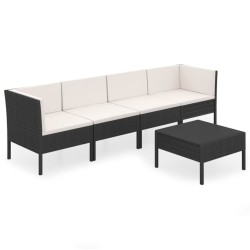 Salon de jardin 5 pcs avec coussins résine tressée noir 