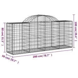 Paniers à gabions arqués 5 pcs 200x50x80/100 cm Fer galvanisé 
