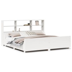 Lit bibliothèque sans matelas blanc 180x200 cm bois massif 