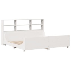 Lit bibliothèque sans matelas blanc 180x200 cm bois massif 