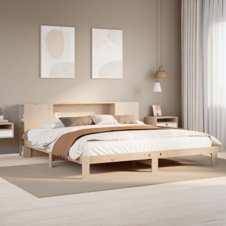 Lit bibliothèque sans matelas 180x200 cm bois massif de pin 