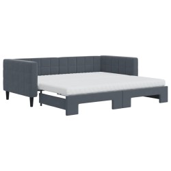 Lit de jour avec gigogne et matelas gris foncé 90x190cm velours 