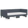 Lit de jour avec gigogne et matelas gris foncé 90x190cm velours 