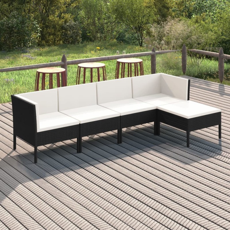 Salon de jardin 5 pcs avec coussins résine tressée noir 