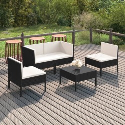 Salon de jardin 5 pcs avec coussins résine tressée noir 