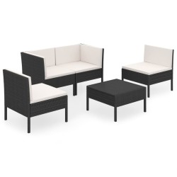 Salon de jardin 5 pcs avec coussins résine tressée noir 