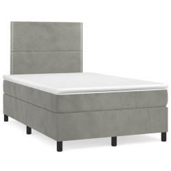 Sommier à lattes de lit et matelas gris clair 120x190cm velours 
