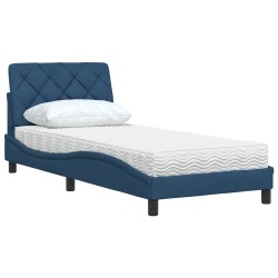 Lit avec matelas bleu 90x190 cm tissu 