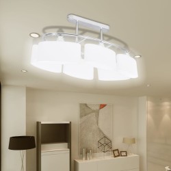 Plafonnier avec abat-jours en verre ellipsoïde 4 pcs E14  