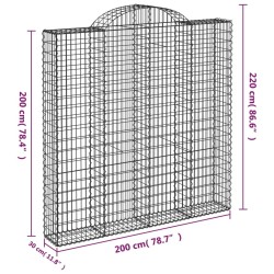 Paniers à gabions arqués 3 pcs 200x30x200/220 cm fer galvanisé 