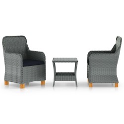 Salon de jardin 3 pcs avec coussins résine tressée gris clair 