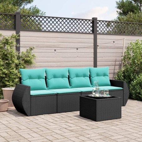 Salon de jardin 5 pcs avec coussins noir résine tressée 