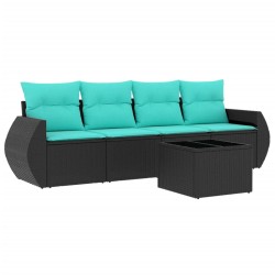 Salon de jardin 5 pcs avec coussins noir résine tressée 