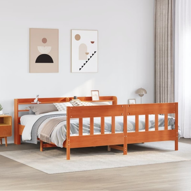 Cadre de lit sans matelas cire marron 180x200cm bois pin massif 