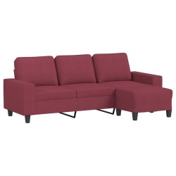 Canapé à 3 places avec repose-pieds Rouge bordeaux 180 cm Tissu 