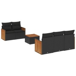 Salon de jardin 6 pcs avec coussins noir résine tressée 