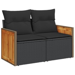 Salon de jardin 6 pcs avec coussins noir résine tressée 