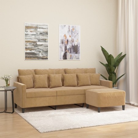 Canapé à 3 places avec repose-pieds Marron 180 cm Velours 