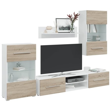 Meubles TV avec lumière LED 5pcs chêne sonoma bois d'ingénierie 