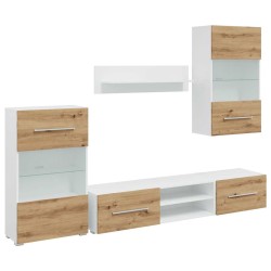 Meubles TV et lumière LED 5 pcs chêne artisanal bois ingénierie 