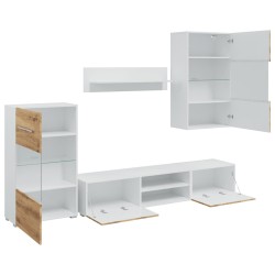 Meubles TV et lumière LED 5 pcs chêne artisanal bois ingénierie 