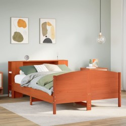 Lit bibliothèque sans matelas cire marron 120x200 cm pin massif 
