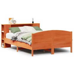 Lit bibliothèque sans matelas cire marron 120x200 cm pin massif 
