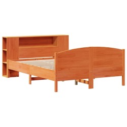Lit bibliothèque sans matelas cire marron 120x200 cm pin massif 