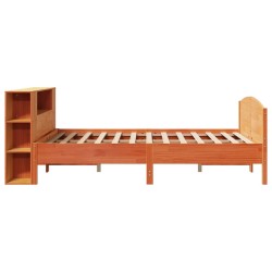 Lit bibliothèque sans matelas cire marron 120x200 cm pin massif 