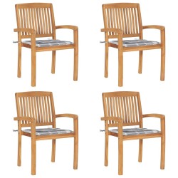 Chaises de jardin empilables avec coussins lot de 4 Teck solide 