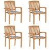 Chaises de jardin empilables avec coussins lot de 4 Teck solide 