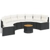 Canapé de jardin table coussins demi-rond noir résine tressée 