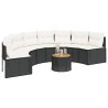 Canapé de jardin table coussins demi-rond noir résine tressée 