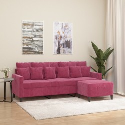 Canapé à 3 places et repose-pieds Rouge bordeaux 180 cm Velours 