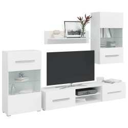 Meubles TV 5 pcs avec lumière LED blanc mat bois d'ingénierie 