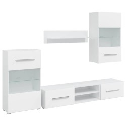 Meubles TV 5 pcs avec lumière LED blanc mat bois d'ingénierie 