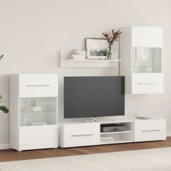 Meubles TV 5 pcs avec lumière LED blanc mat bois d'ingénierie 
