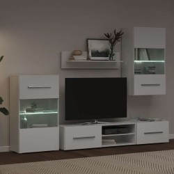 Meubles TV 5 pcs avec lumière LED blanc mat bois d'ingénierie 