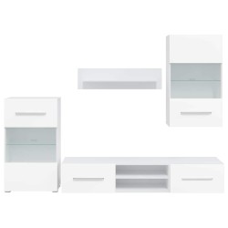 Meubles TV 5 pcs avec lumière LED blanc mat bois d'ingénierie 