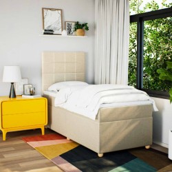 Sommier à lattes de lit avec matelas Crème 90x200 cm Tissu 