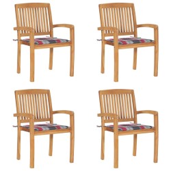 Chaises de jardin empilables avec coussins lot de 4 Teck solide 