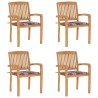 Chaises de jardin empilables avec coussins lot de 4 Teck solide 