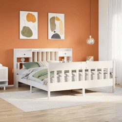 Cadre de lit sans matelas blanc 200x200 cm bois massif de pin 