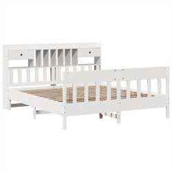 Cadre de lit sans matelas blanc 200x200 cm bois massif de pin 