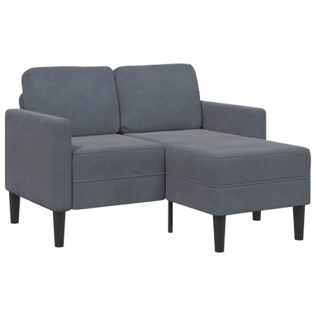 Canapé 2 places avec méridienne en L gris foncé 125 cm velours 